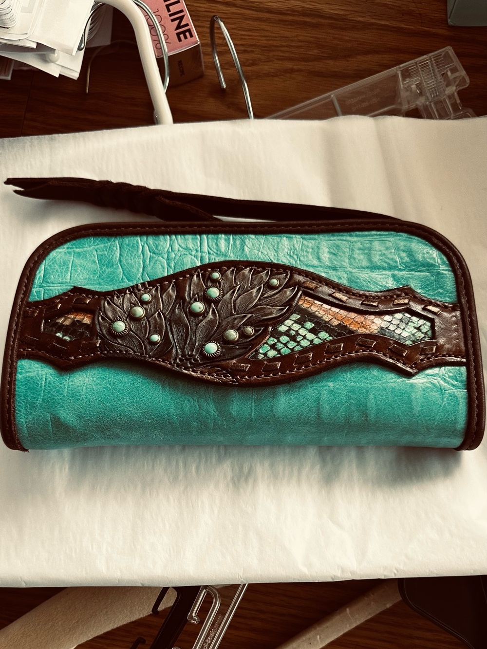 Heritage Brand, Verily, #586, Turquoise Leather Wristlet Wallet, uncarried. OOAK